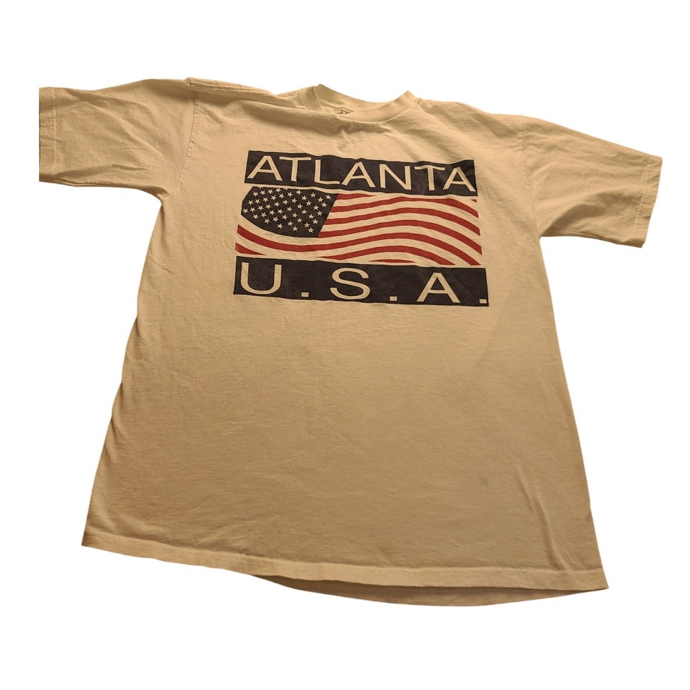 Island Shirt works Atlanta USA American Flag T-Shirt Men's L White Vintage USA